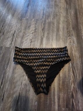 Victoria's Secret Black Bikini Bottom with Gold Dot Pattern
